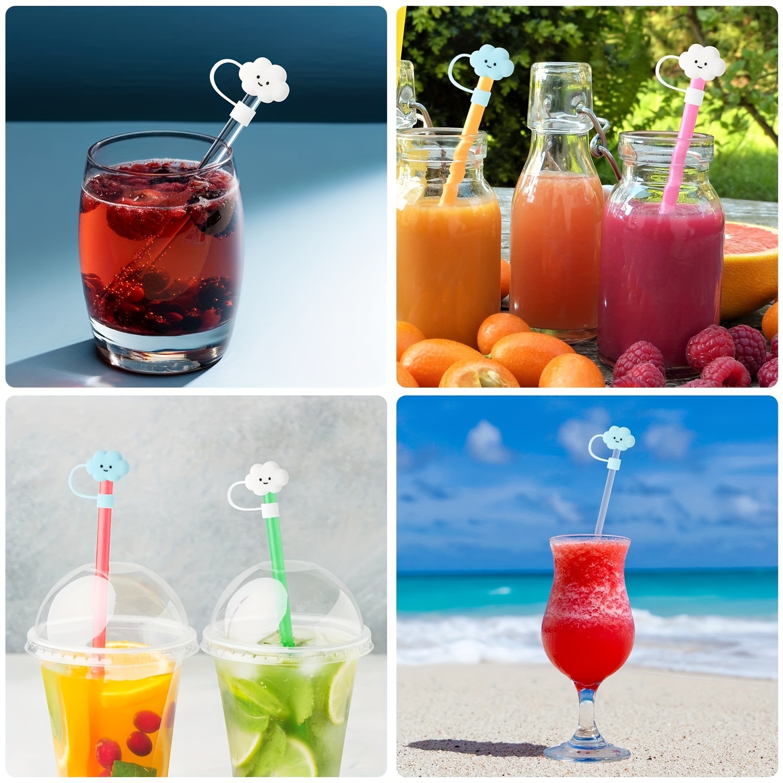 Cloud Drinking Straw Cover Cap Silicone Topper Tip Reusable Plugs Protector  for Glass Water Bottle Beer