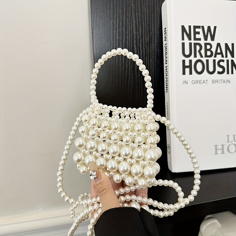 Mini Glossy Pearl Metal Chain Crossbody Bucket Bag, Pu Leather Textured Bag  Purse, Fancy Versatile Fashion Shoulder Bag - Temu