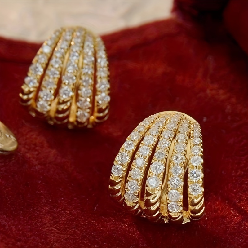 E-shop Elegante Braut Hochzeit Verlobung Trägt 5-Klauen Eingelassene Zirkonia Ringförmige Ohrringe Damen Tägliche Mode Passende Ohr Schmuck