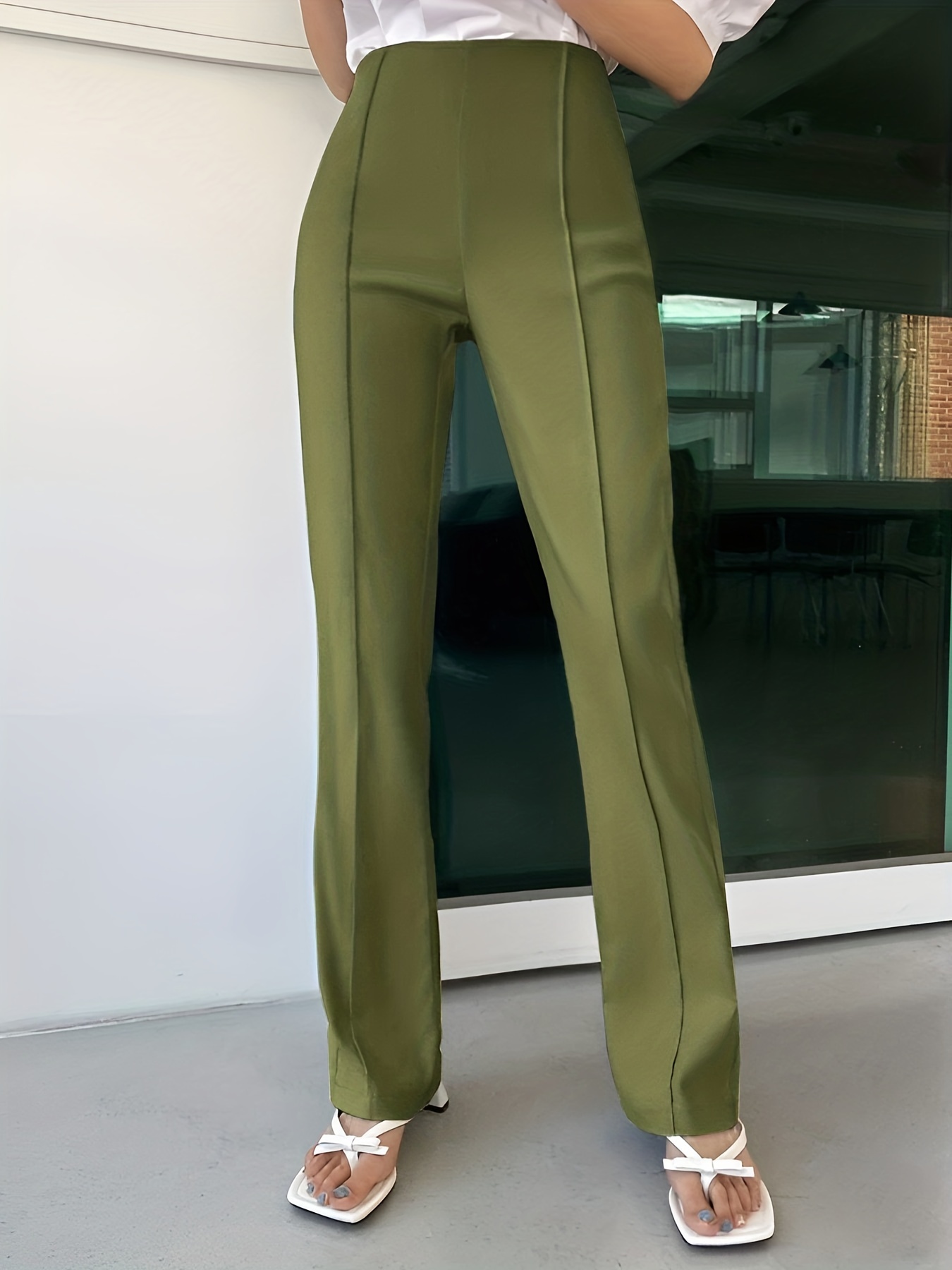 Solid Slim Pintuck Pants Casual High Waist Pants Women's - Temu Canada