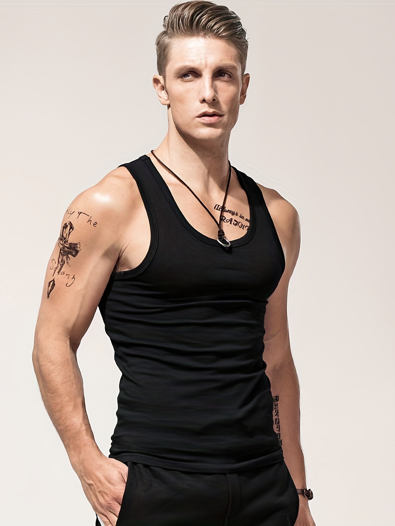 Men's Home Pajamas Solid Crew Neck Vest Sleeveless Sports - Temu