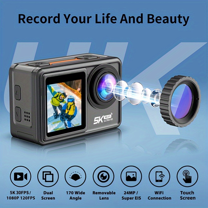 Ourlife Professional 4K Sports Camera, 2-inch Screen Action Camera