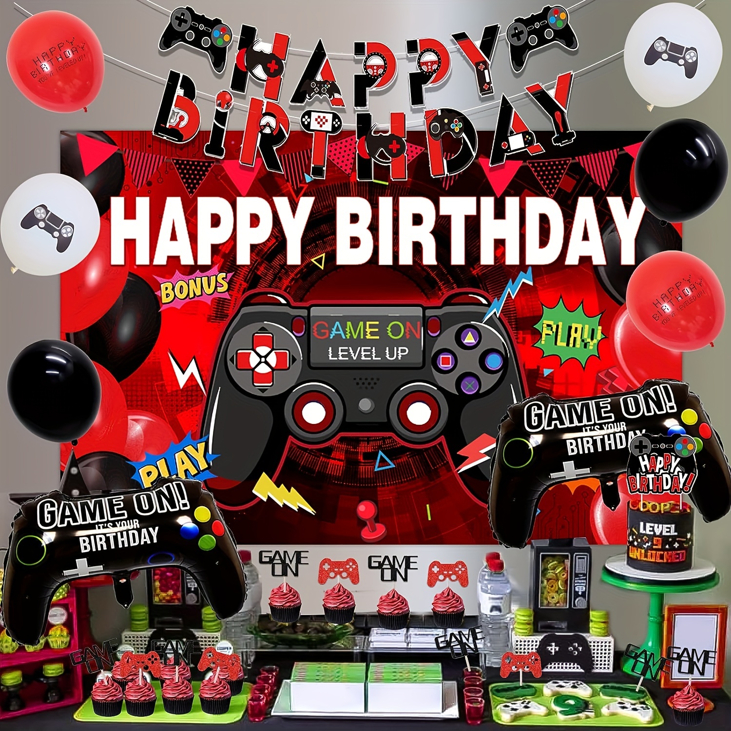 Video Game Photo Backdrop Birthday Background Decorations - Temu