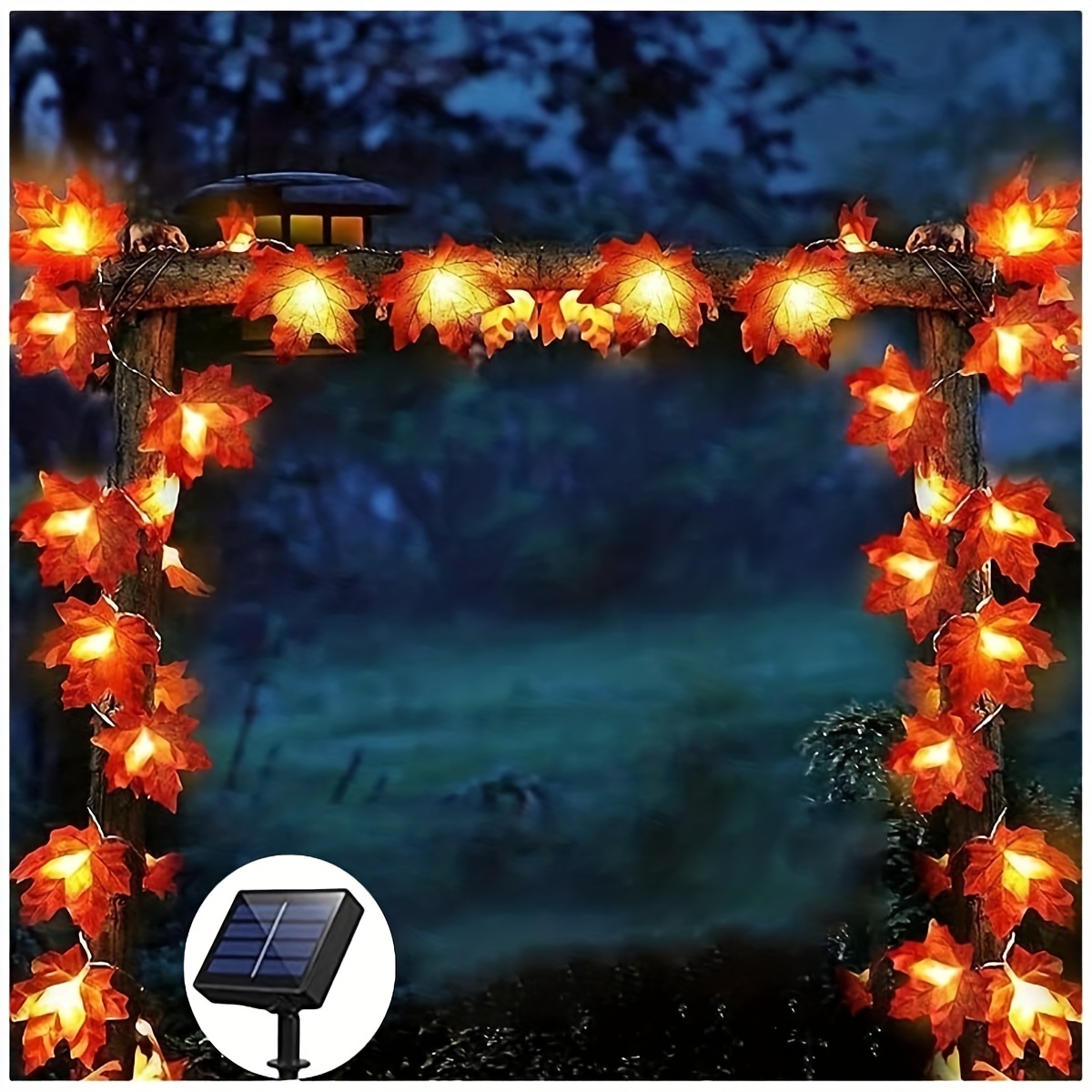 1pc 11m 36ft 8 modes solar string light leaf light twinkle hanging light for indoor outdoor garden halloween thanksgiving christmas party decor 60 lights included 2m lead wire details 3