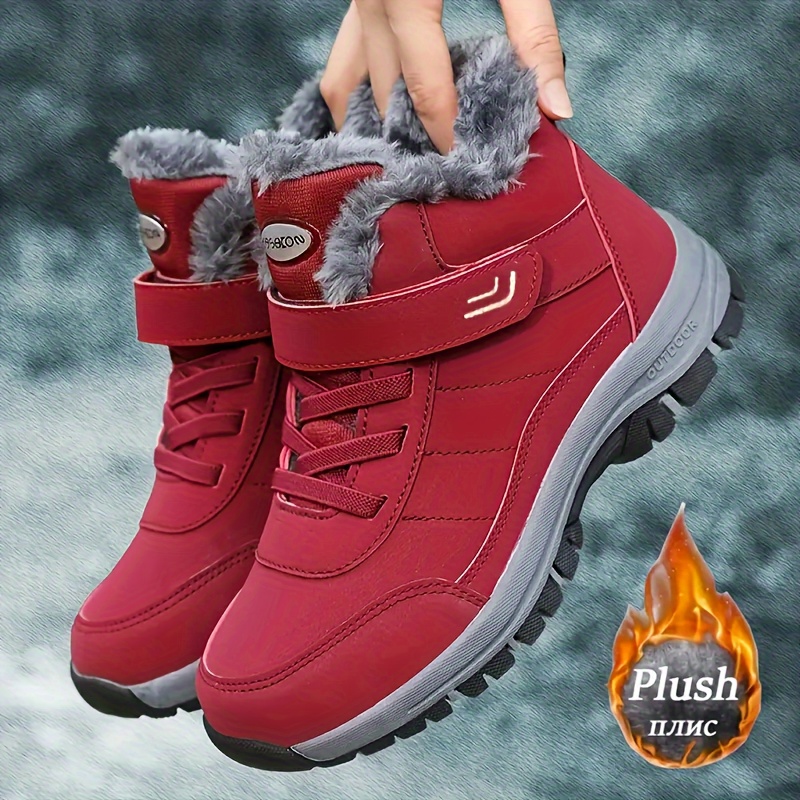 Round Toe Plush Inner Snow Boots Non Slip Winter Thermal - Temu