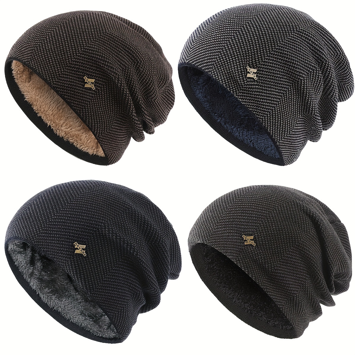 

1pc Unisex Fleece Lined Slouchy Knit Beanie For Autumn And Winter, Knitted Hats, Ideal Choice For Gifts