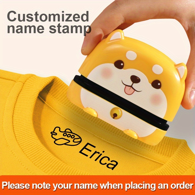 

1pc Customizable Yellow Puppy Name Stamp, Rectangle Abs, Waterproof And Washable Personalization For Clothing, Socks, Bed Sheets