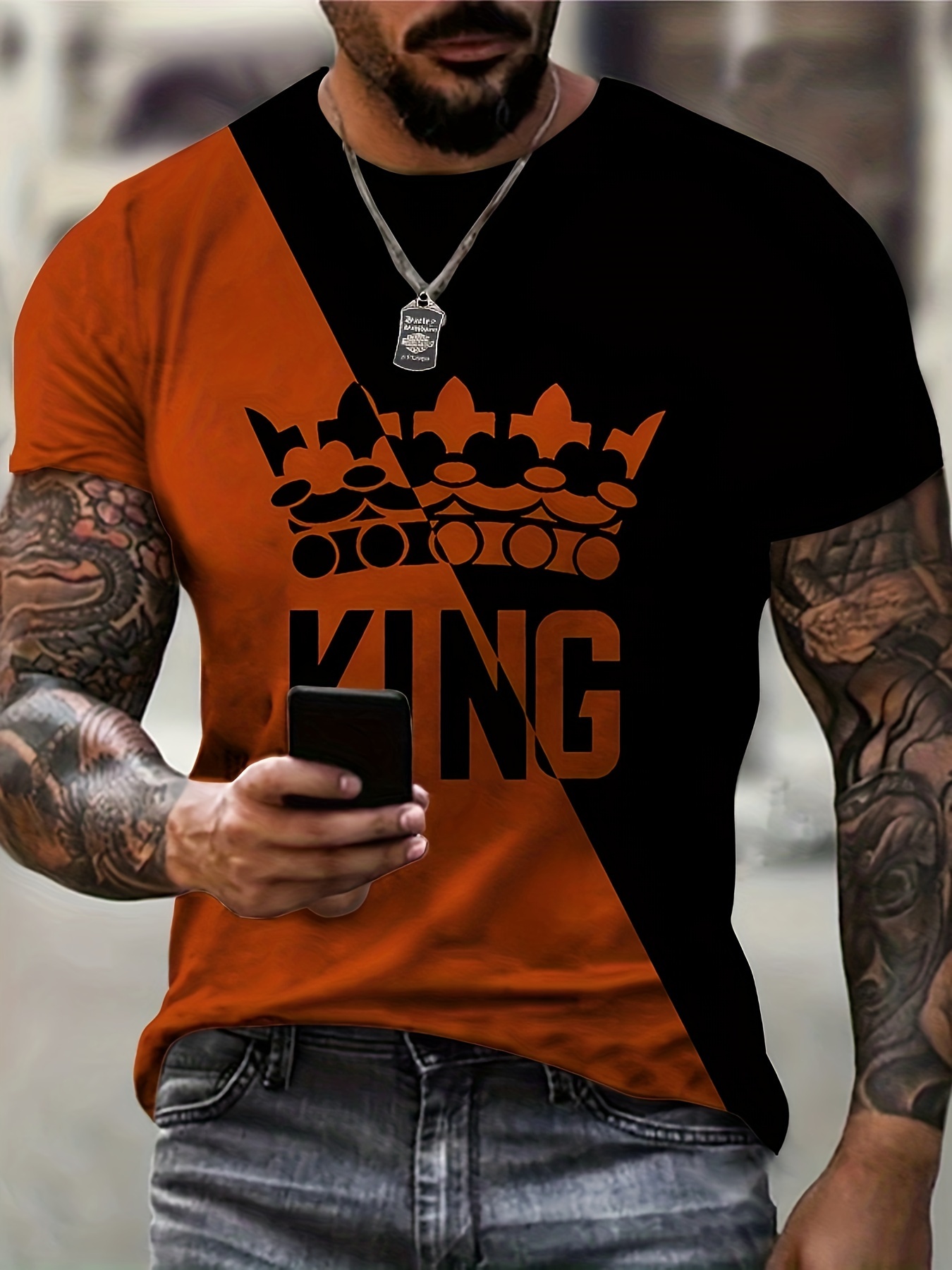 Camiseta Creativa Estampado Letras King Bloque Color Hombres - Temu Mexico