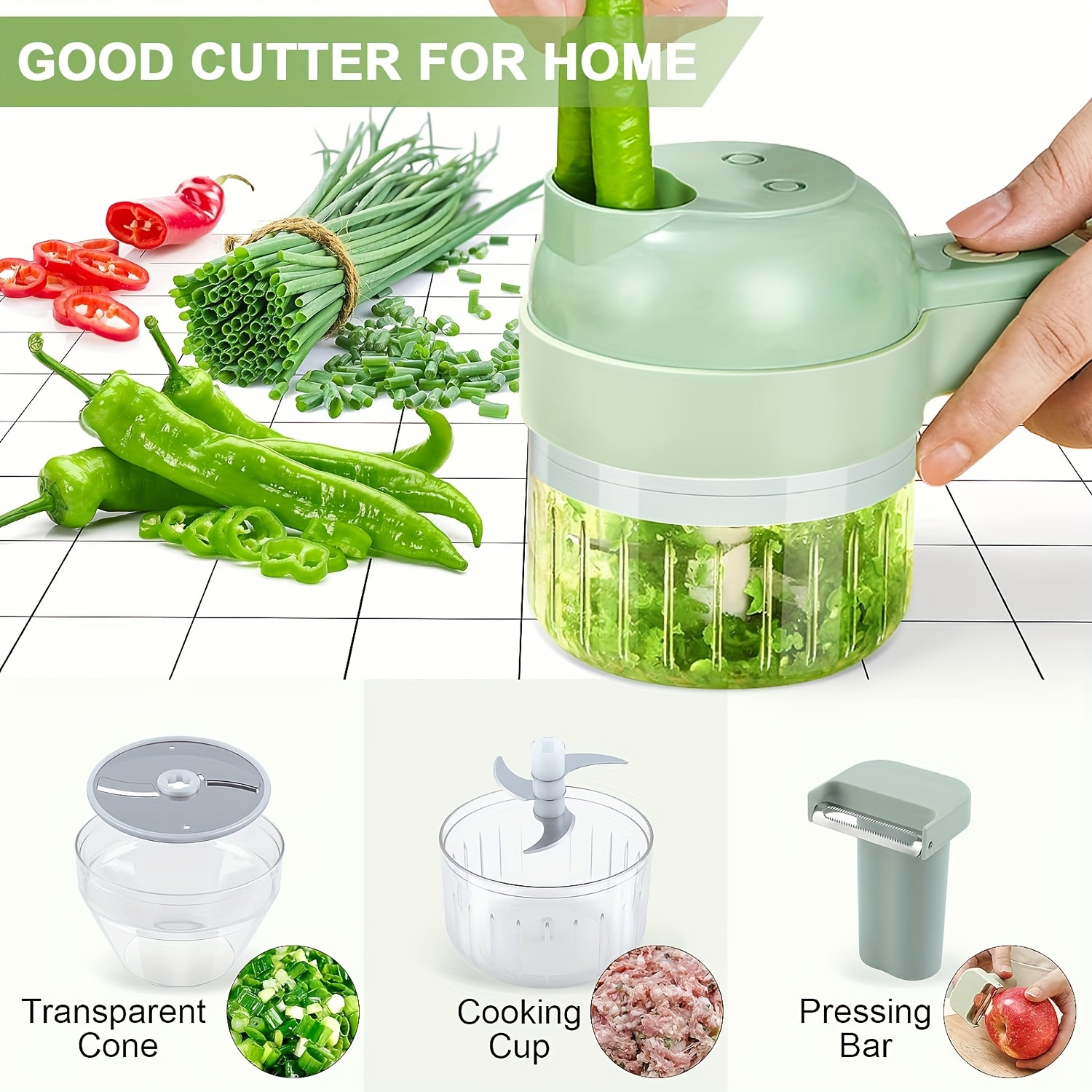 Electric Vegetable Cutter Set 2023 Release - 4 in 1 Portable, Rechargeable,  Wireless Food Processor & Chopper Machine for Pepper, Garlic, Onion