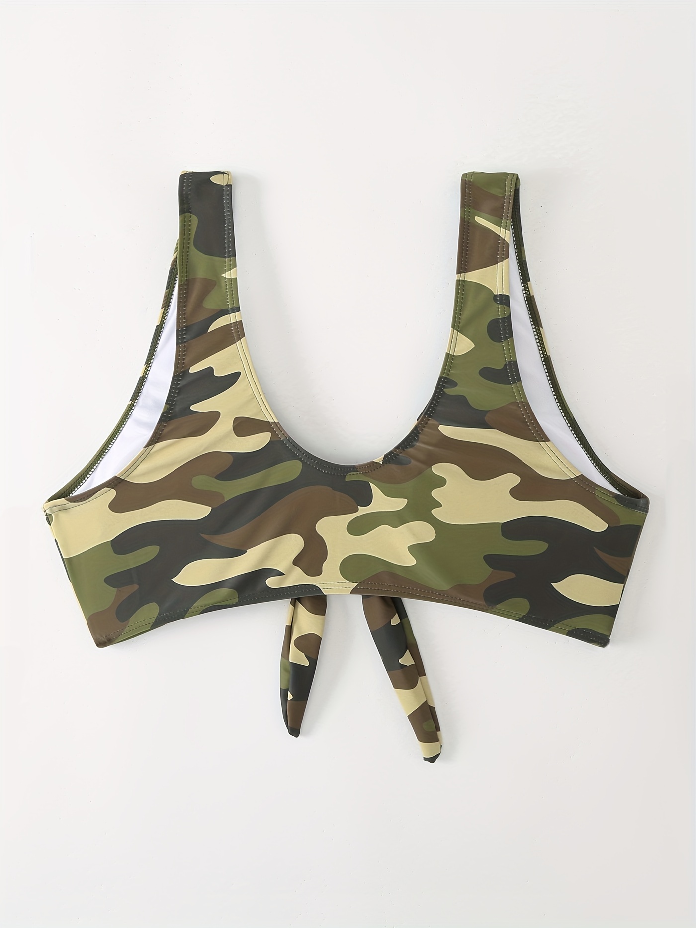 Plus Size Sexy Bikini Top Women's Plus Camo Print Tie Front - Temu