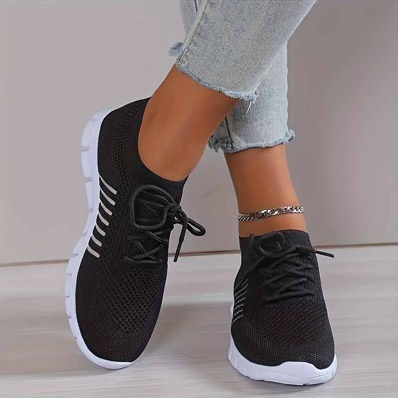 knitted running sneakers women s solid color breathable low