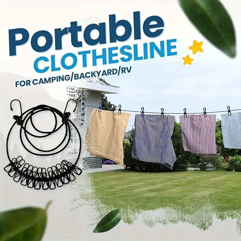 clothesline with clips portable retractable windproof clothesline with 12 clips clothes for outdoor camping travel details 4