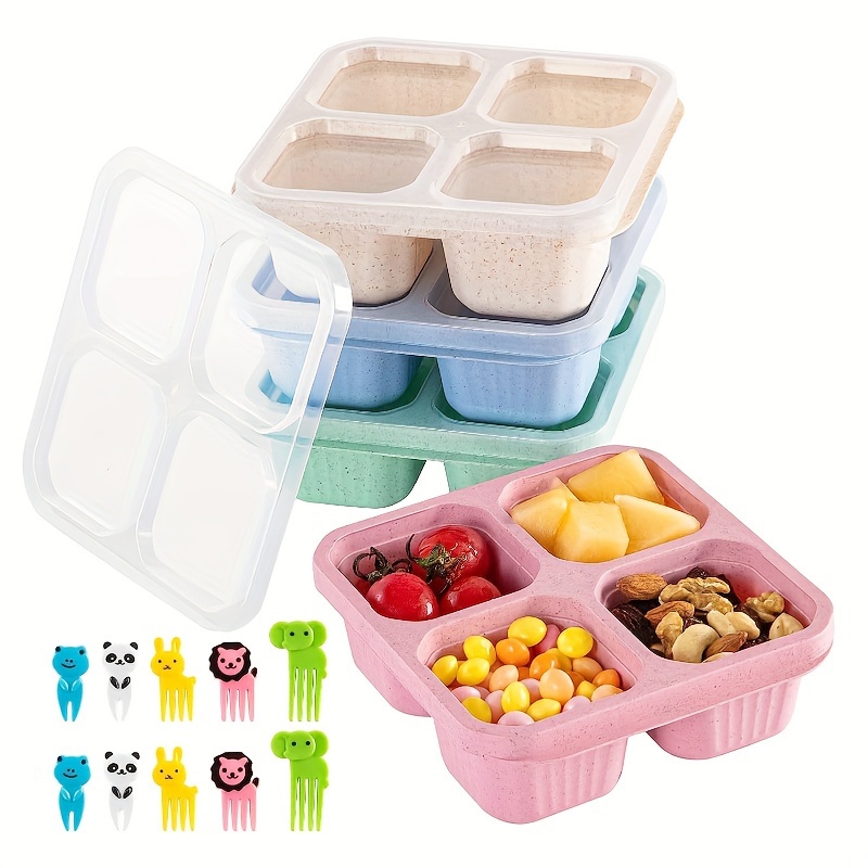 Bento Boxes Wheat Straw Divided Snack Containers Mini Forks - Temu