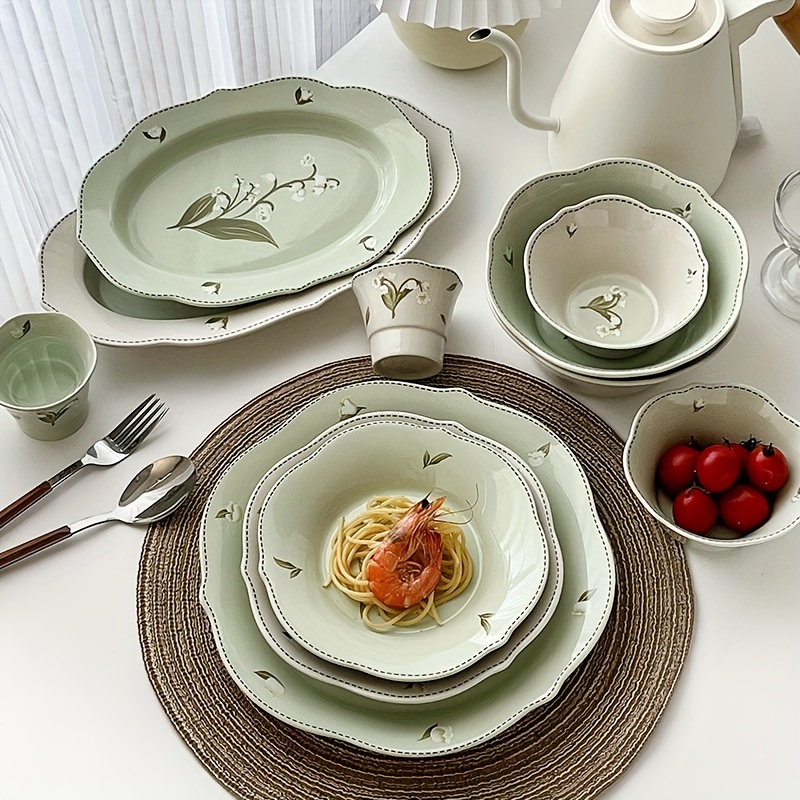 Rattan Pattern Dinnerware Set Pasta Plate Household Colorful - Temu