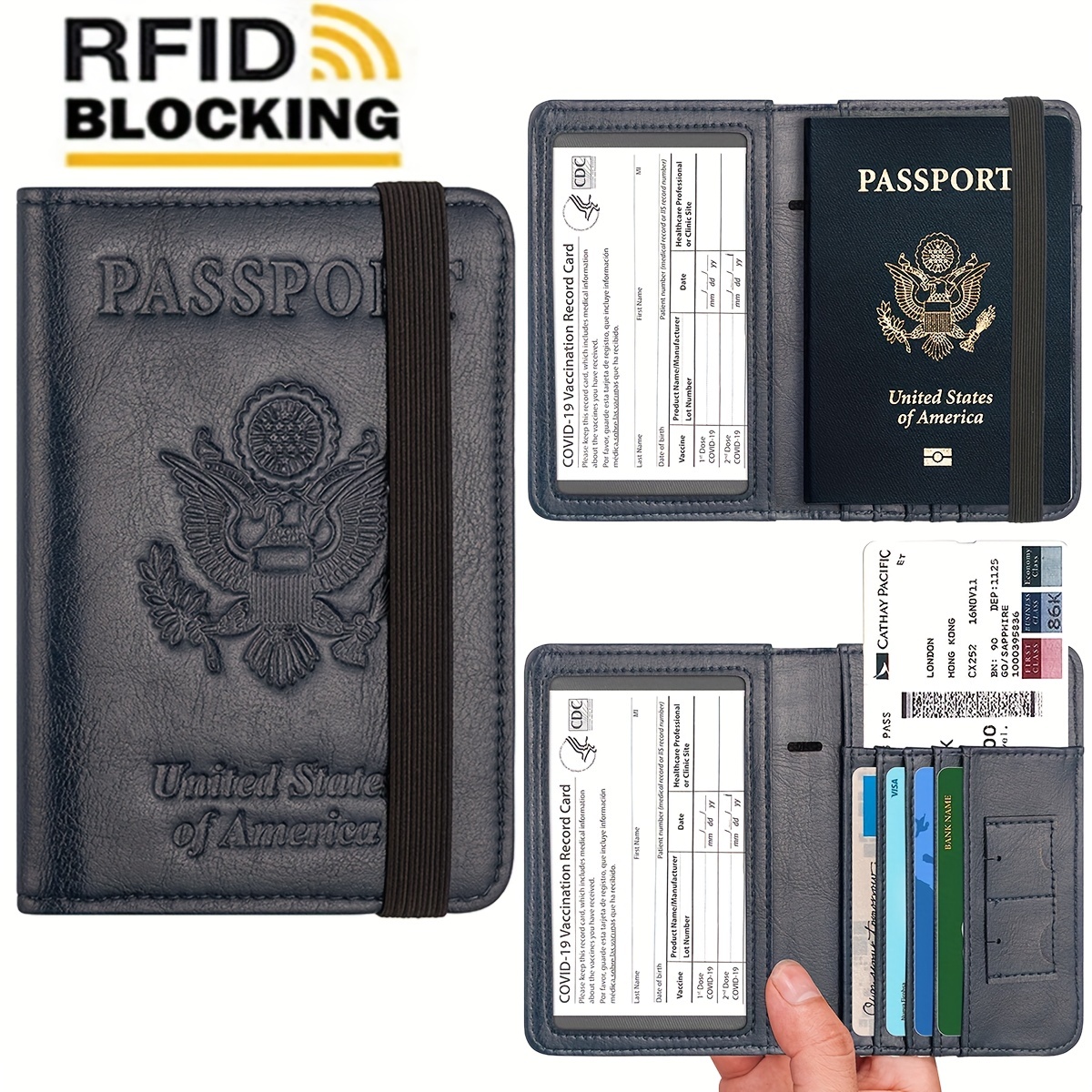  WALNEW AirTag Passport Holder, PU Leather Airtag Wallet RFID  Blocking Passport Cover Travel Essentials Case for Women Men (Rosegold)
