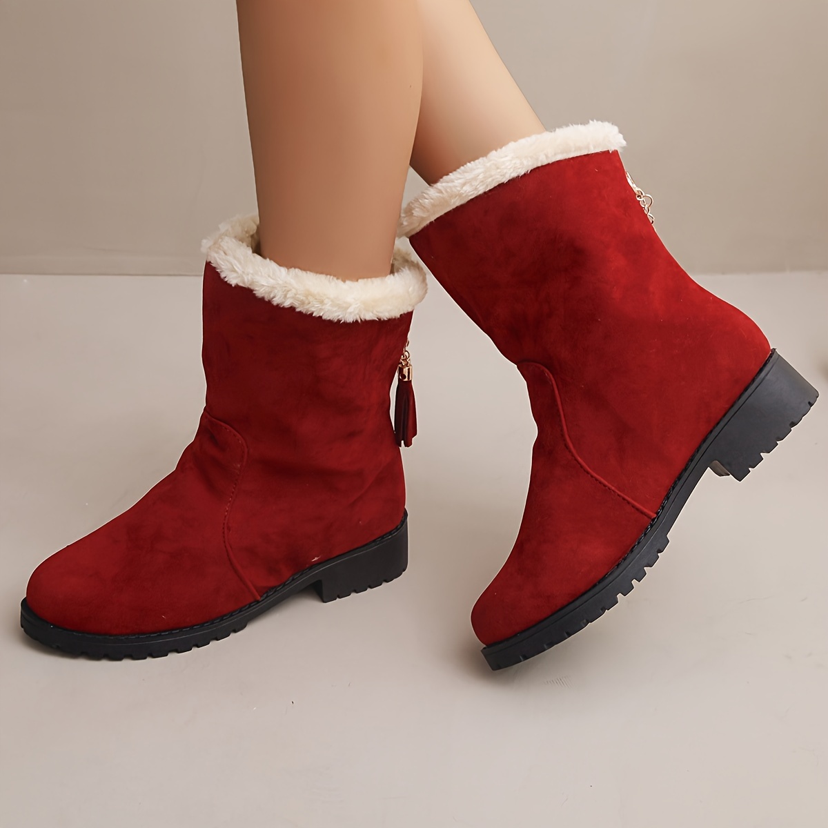 Winter Snow Boots Women s Round Toe Zip Back Tassel Decor - Temu Australia