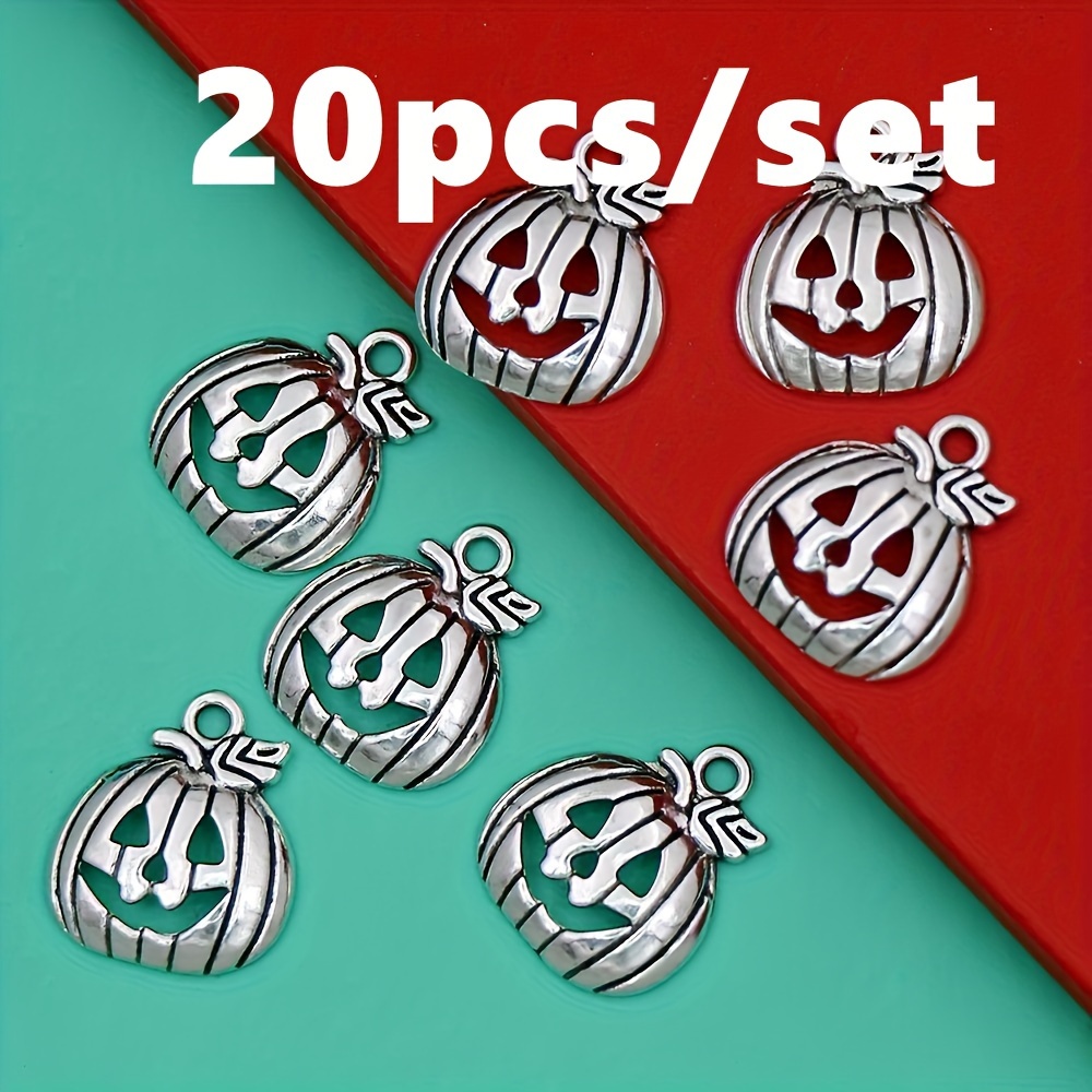 Image of 20pcs Halloween Pumpkin Charm Pendant,for Crafting Diy Bracelet Earring Necklace Jewelry Making Accessory (antique Silvery) 18.5x16mm L1098