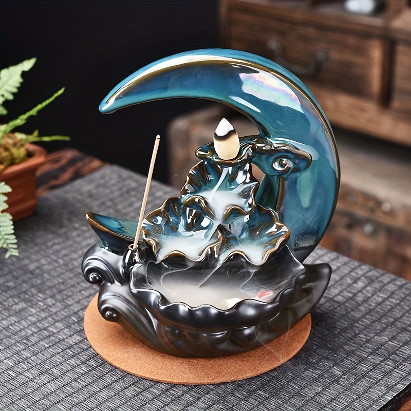 Elevate Your Home Aromatherapy with this Hand-Made Ceramic Moon Backflow Incense Holder!