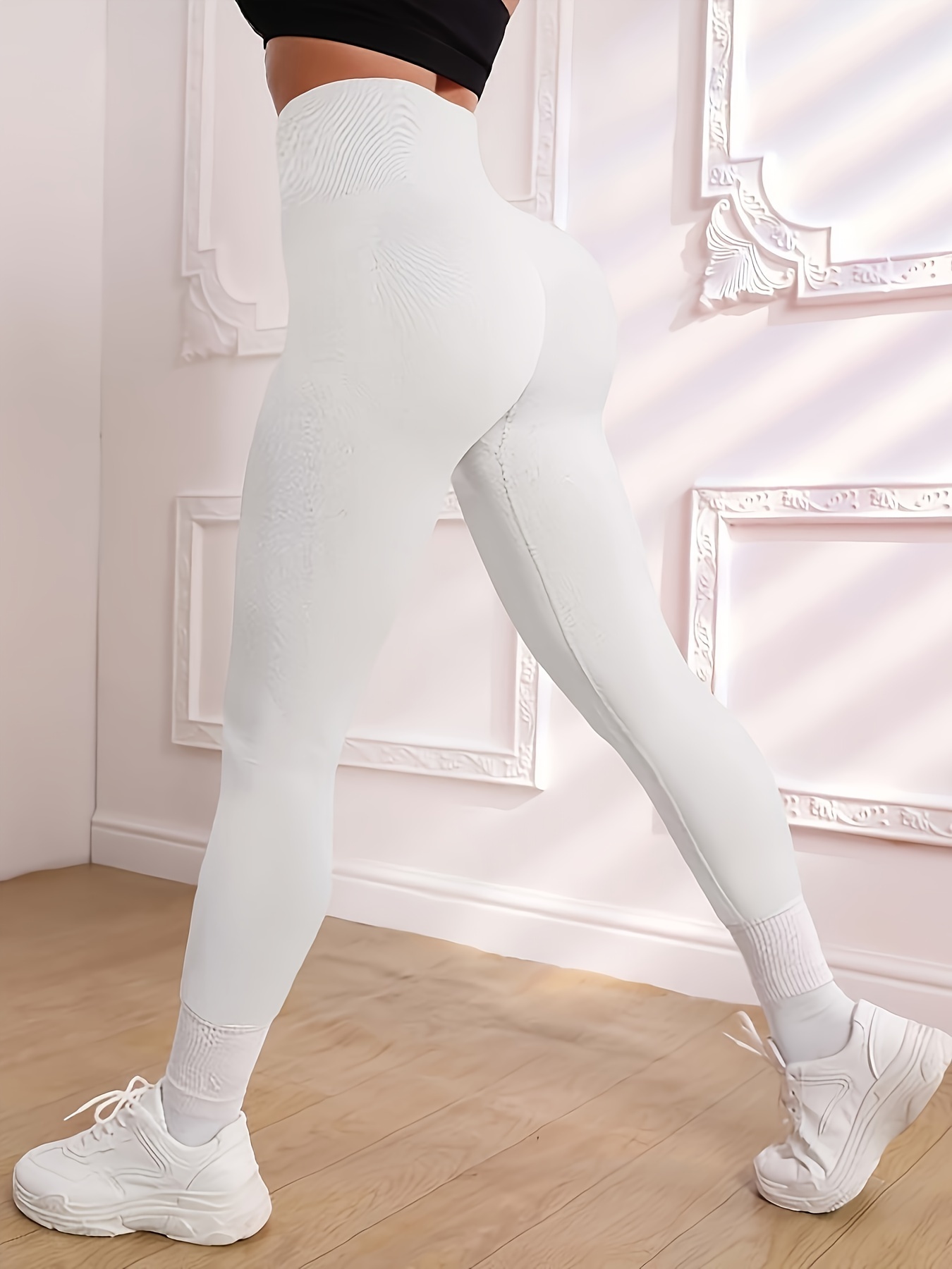 Solid White Non See Through Leggings Plain Simple High Waist Gym Yoga Pants  Booty Shaping Activewear Women Workout Clothing Fitness -  New Zealand