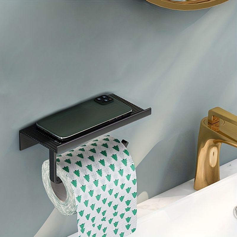 Toilet Roll Paper Holder with Shelf - Wall Mounted Self Adhesive 2