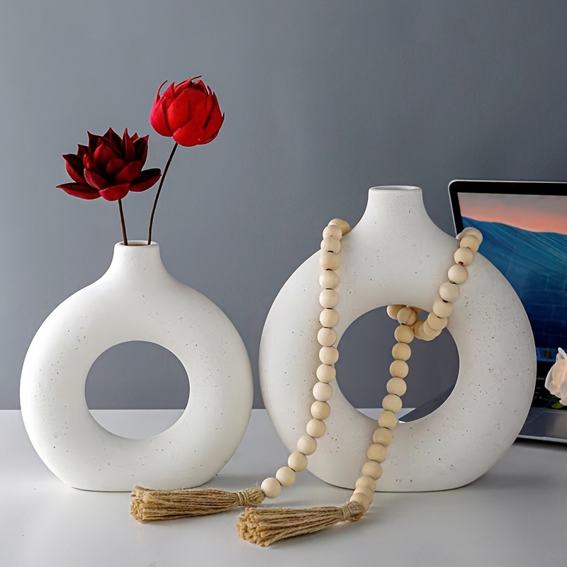 1pc White Ceramic Vase For Home Decoration, Boho Vase For Living Room  Decor, Fireplace Holder, Table, Shelf, Table