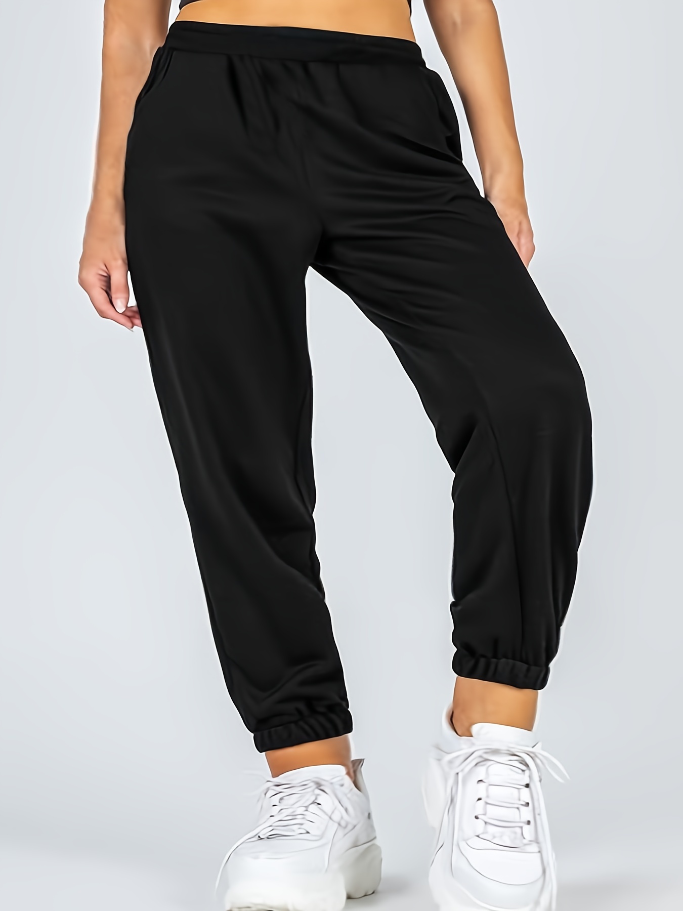 Plus Size Sports Pants Women's Plus Solid Elastic Drawstring - Temu Canada