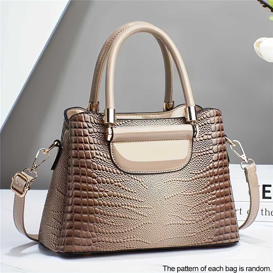 Crocodile embossed Tote Bag Elegant Leather Handbag Women's - Temu