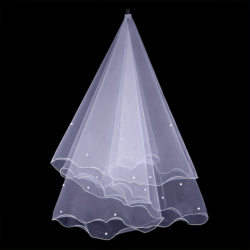 Beaded Mesh Bridal Veil 1 Tier Wedding Headwear