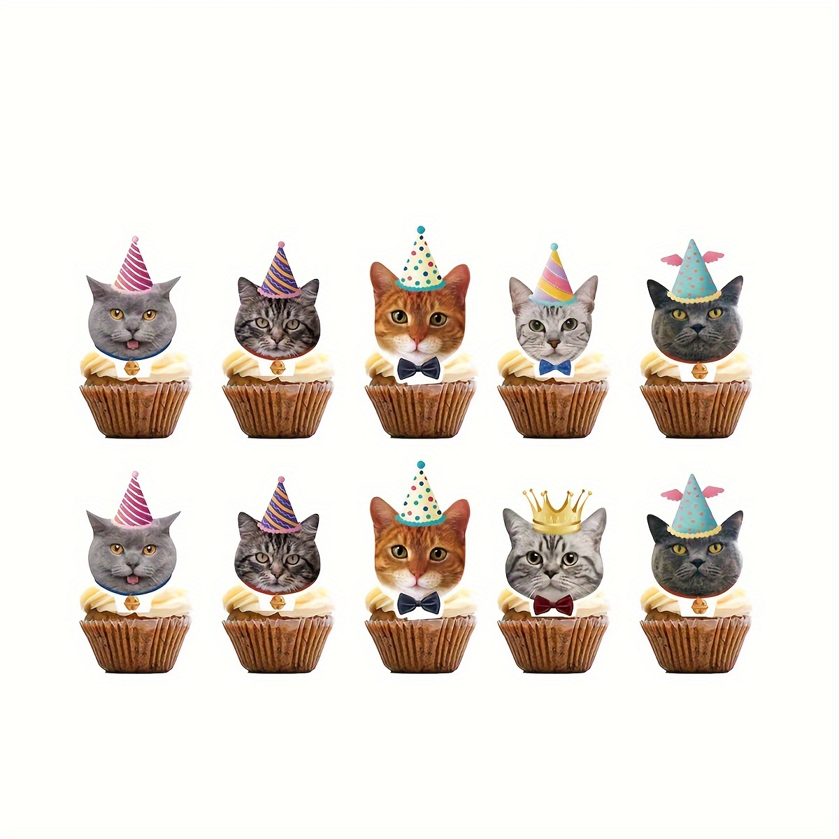 

24pcs Cat-themed Cake Toppers - Pet Birthday Parties & Celebrations, No Electricity Needed, Paper Material