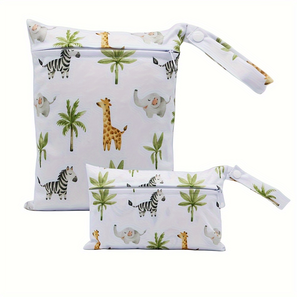 2pcs Animals Prints Beach Diaper Cloth Nappy Laundry Large Baggies Swimmer Bottoms Wet Dry Pouch Small,also Be Make Up Bag Cosmetic Pouch Travel Zipper Cosmetic Storage Pouch Toiletry Bag Cartoon Handbag Pencil Bag