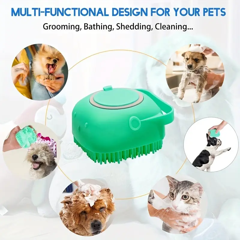 multifunctional silicone bath brush with exfoliating bristles storage compartment ergonomic handle for body shower household cleaning soft pastel colors turquoise details 6