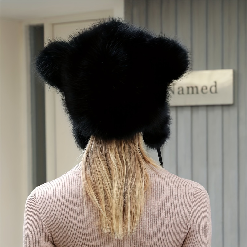 Gorro De Peluche Para Mujer, Con Orejeras De Oso, A La Moda