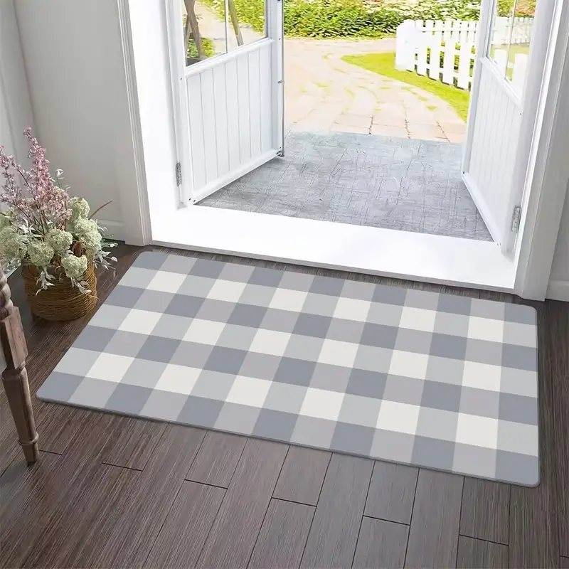 Blue And White Check Plaid Rug - Washable Layered Door Mats Indoor/outdoor  Checkered Door Mat For Front Porch/kitchen/bathroom/entry Way - Temu