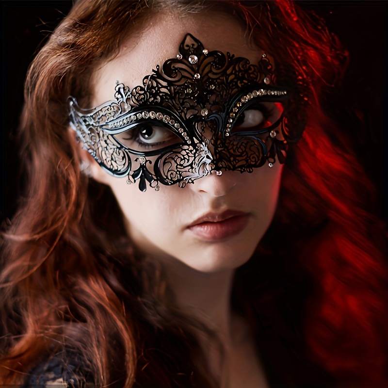 Masquerade Mask for Women Shiny Rhinestone Venetian Party Prom Ball Metal  Mask 