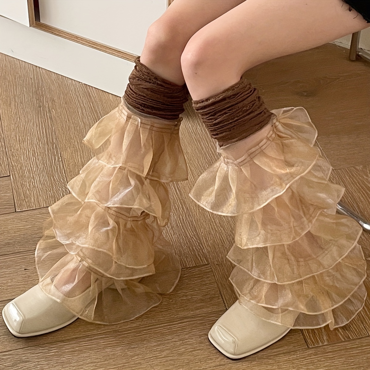 Ruffle Mesh Leg Warmers Lace Stitching Sweet Socks Women's - Temu