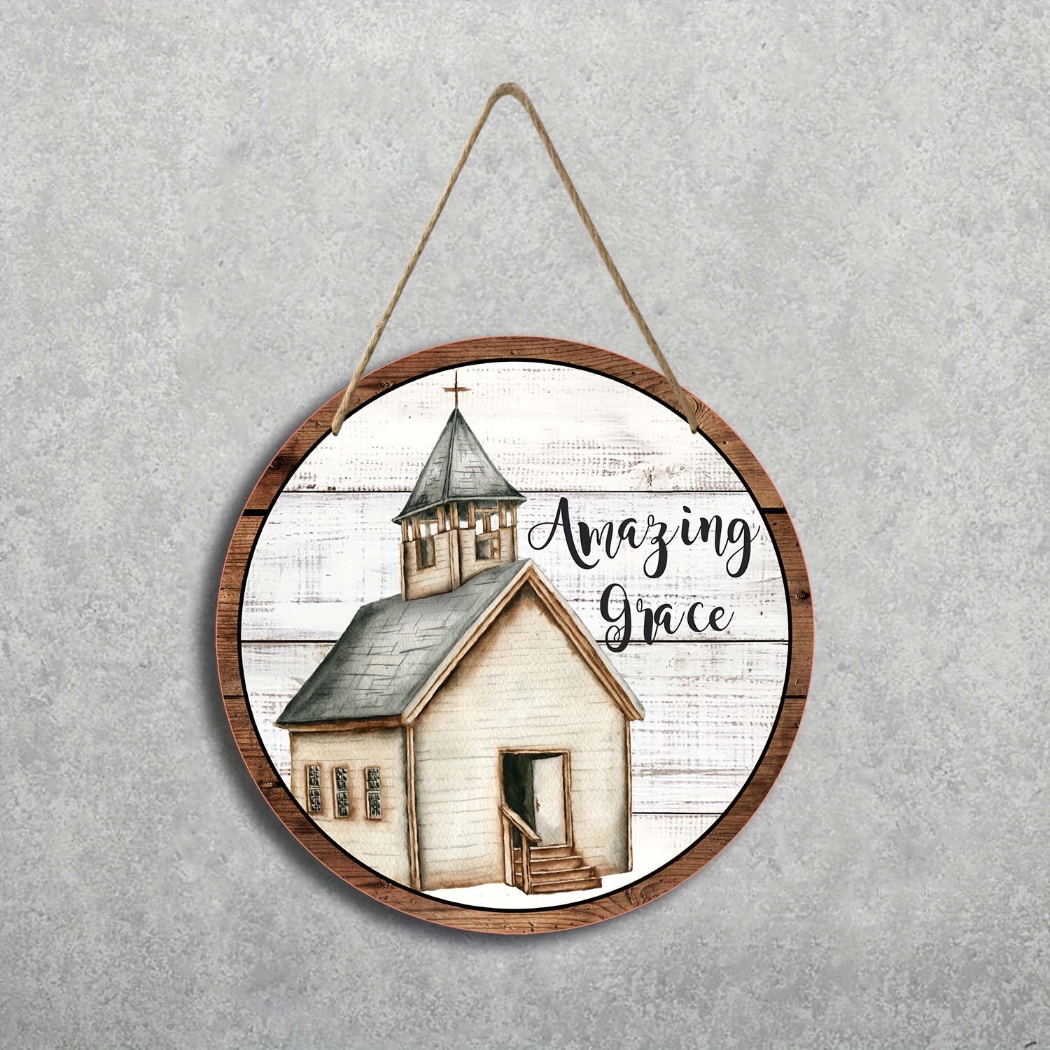 1pc,Amazing Grace Sign, Old Country Church Sign, Everyday Sign, Year Round  Sign, Signs, Round Wooden Wreath Sign, Craft Embellishment,Wooden Sign, (8x