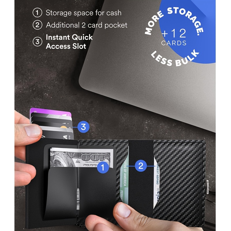 Slim Wallet For Men With Money Clip ,pop Up Wallet Blocking Aluminum  Automatic Credit Card Holder Case Minimalist Leather Smart Wallet