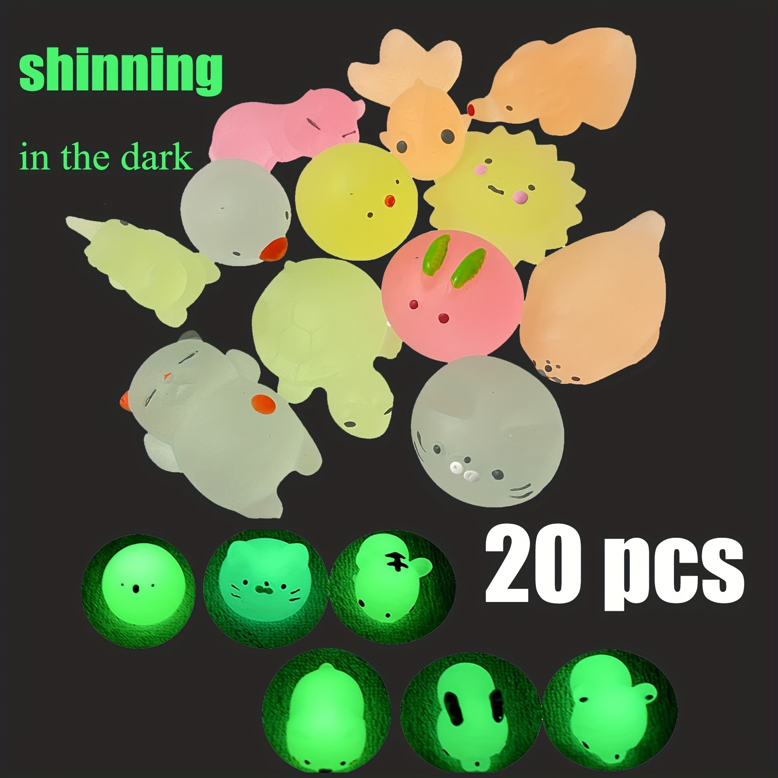 20 Packs Squishes Mochi Squishy Toys Glow in The Dark Party Favors