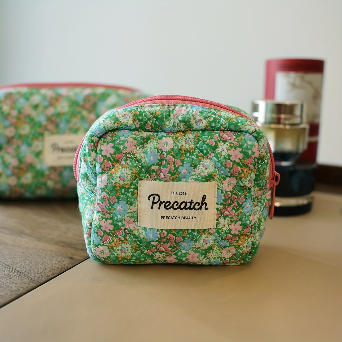 Floral Pattern Quilted Makeup Bag Aesthetic Storage Pouch - Temu