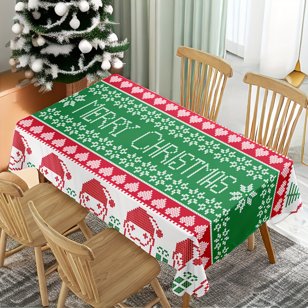 Polyester Tablecloth Merry Christmas Theme Table Cover - Temu