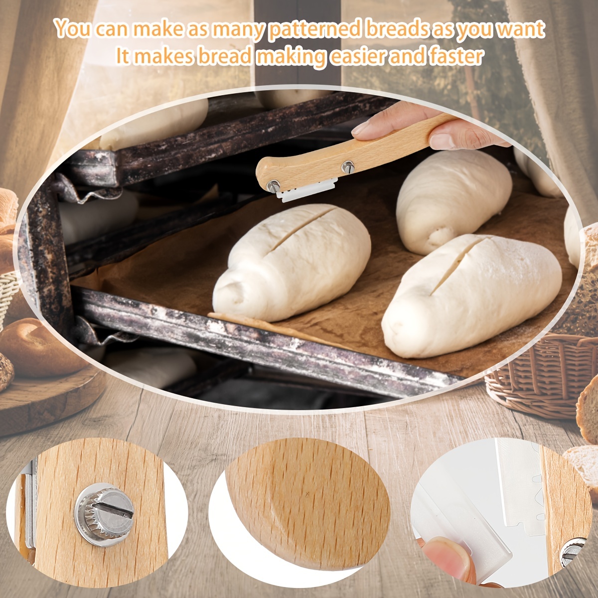 Bread Cutter Lame Wooden Handle Bread Slashing Dough Scoring Knife with  5Pcs Replaceable Blade Bread Making Kitchen Baking Tools