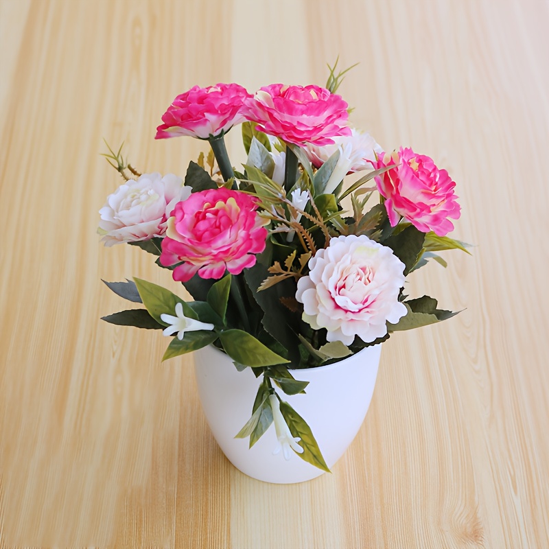 Image of 1pc Artificial Flower Peony Bonsai, Faux Peony Potted Plant, Indoor Outdoor Home Decor, Spring Summer St Patrick's Day Easter Decor