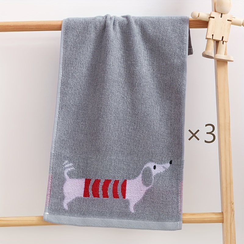 

cozy Knit" 3-piece Cute Puppy Embroidered Cotton Hand Towel Set - Ultra Absorbent & Soft, Perfect For Guest Rooms & Travel
