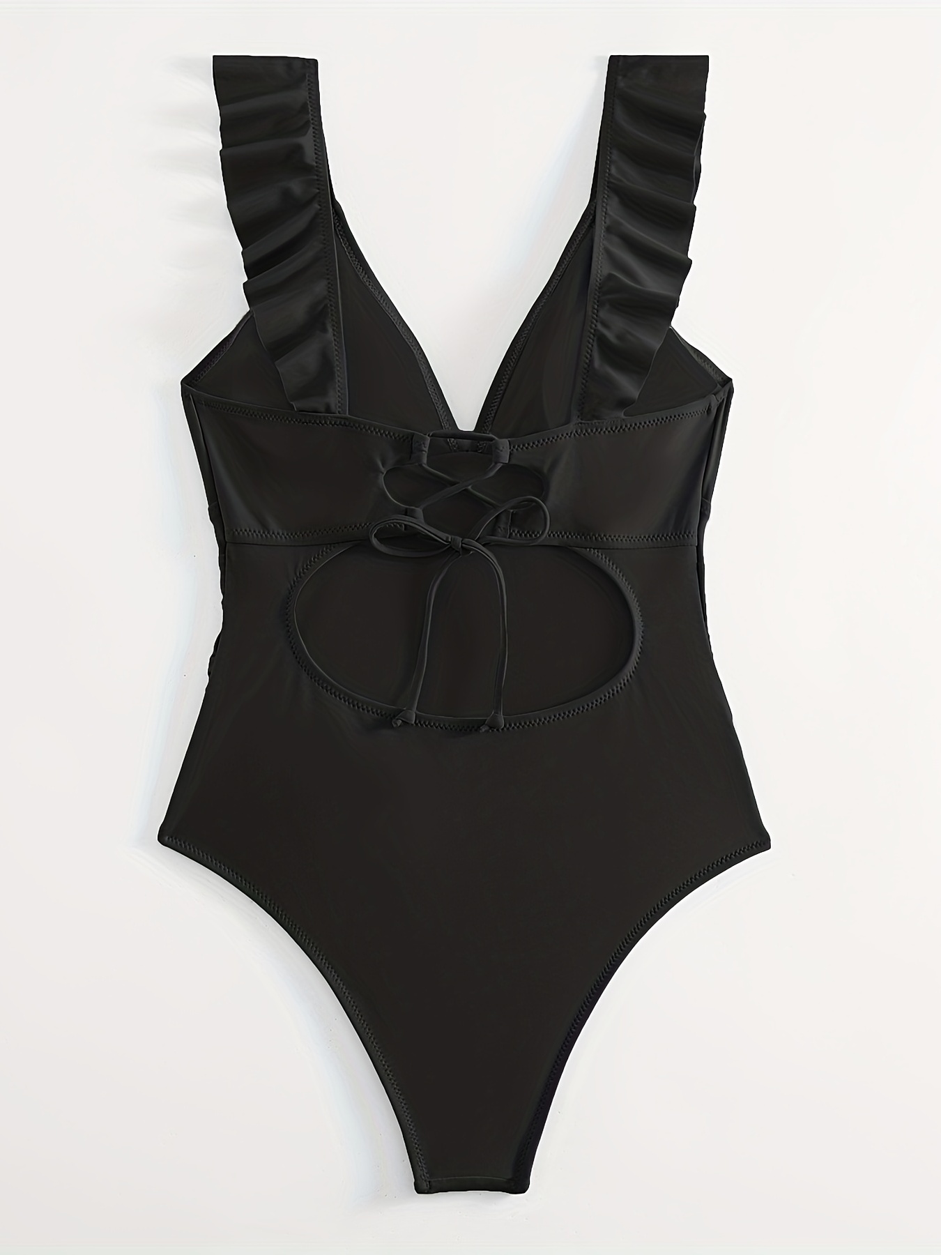 Frill Lace Up Control Swimsuit, Black