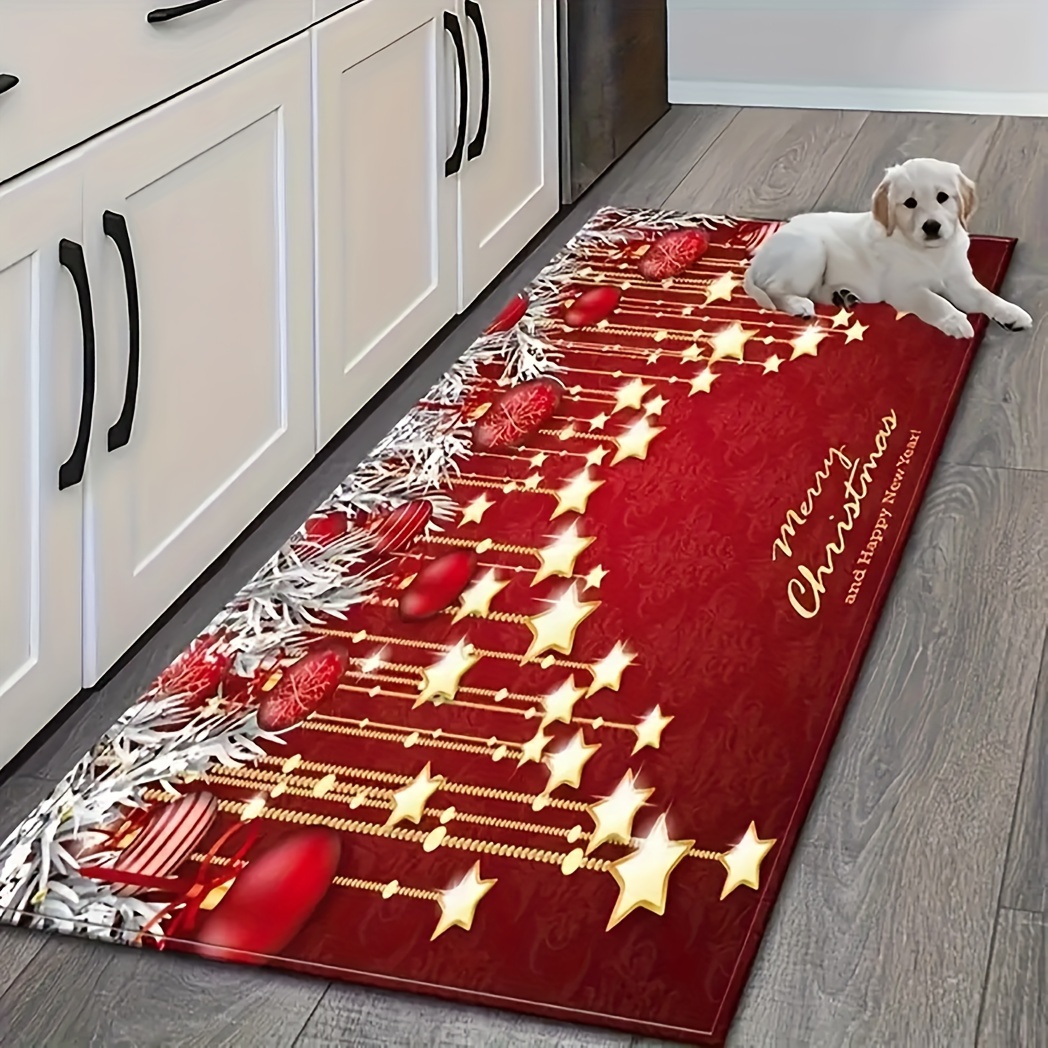 Merry Christmas Kitchen Rugs And Mats Happy New Year Kitchen Mat Non Slip  Waterproof Runner Rug For Laundry Room