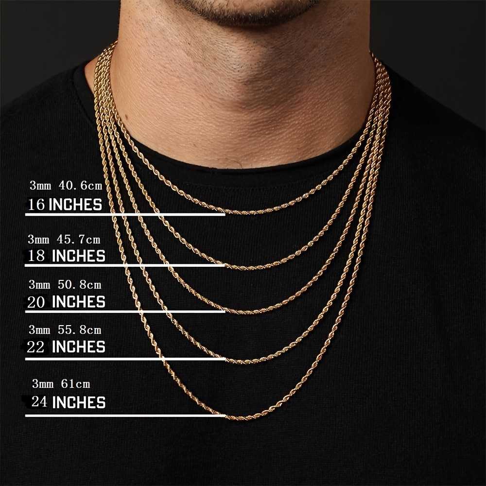 Stainless Steel 18k Golden Plated Rope Chain Necklace Men - Temu