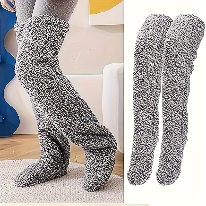Winter Fuzzy Slipper Socks Cozy Fuzzy Socks Thickened Plush Knee Protection  Stockings Furry Long Leg Socks For Home Sleeping - Temu United Kingdom