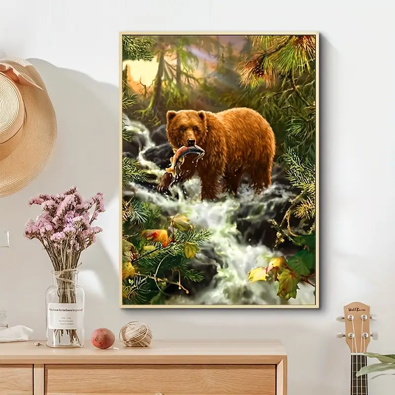 5d Diamond Painting Kit Round Diamond Brown Bear Animal - Temu
