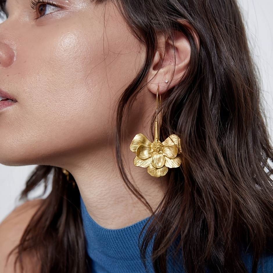 Vintage Flower Drop Dangle Earrings Unique Design Jewelry For Women Girls  1Pair