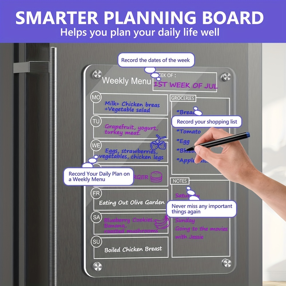 Acrylic Magnetic Dry Erase Board Weekly Calendar For Fridge - Temu